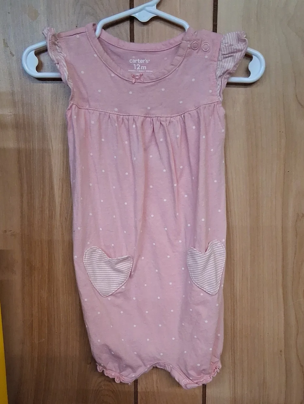 Carter's Light Pink Polka Dot Sleep Romper with Heart Pockets